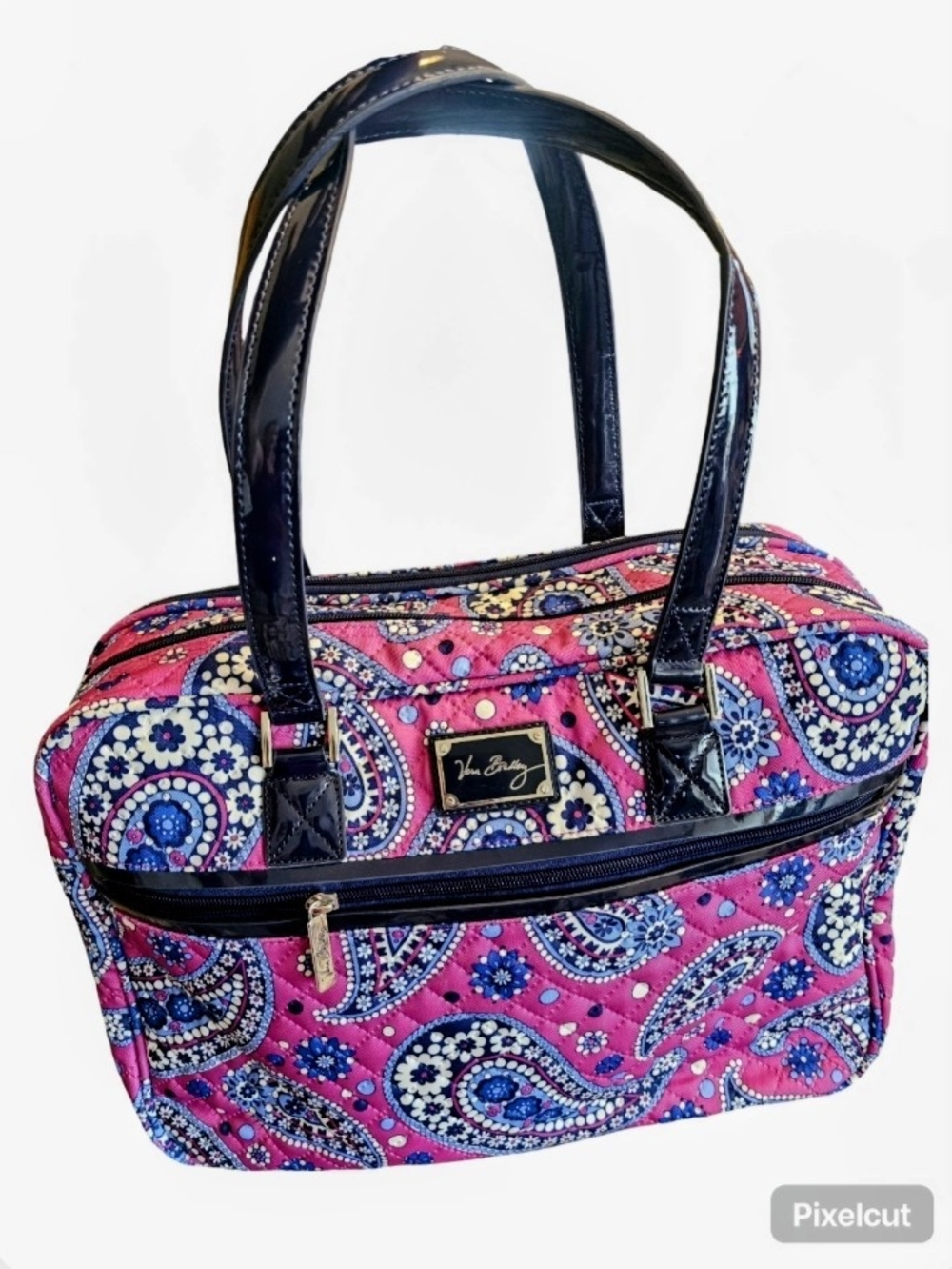 Vera Bradley  " BOYSENBERRY" Laptop Tote with Navy Patent Trim